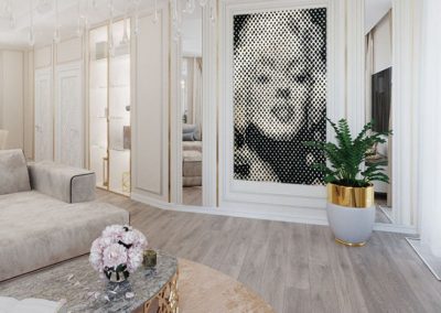 "Marilyn Monroe rug displayed as wall art in modern interior"