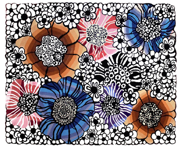 Bright VIP designer rug with large abstract flowers