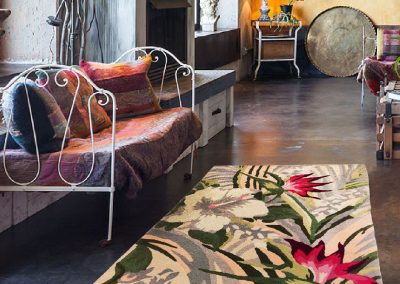 Floral rug with hibiscus in modern living room