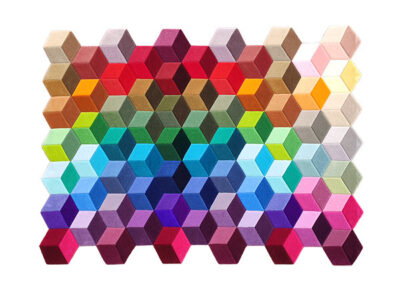 Multicolored irregular shaped carpet with 3d design