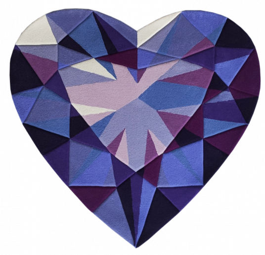 PURPLE AMETHYST HEART SHAPED RUG Our exquisite wool rug is inspired by the magical beauty of a heart-shaped purple amethyst, symbolizing love, tranquillity, and refined elegance. This rug combines luxury, depth of colour, and natural harmony, creating a truly unique interior element. Indulge in luxury and acquire a rug that reflects your pursuit of perfection and love for the beautiful