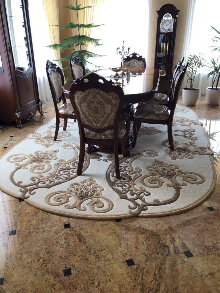 Dining area rug Exclusive with textured pattern under dining table