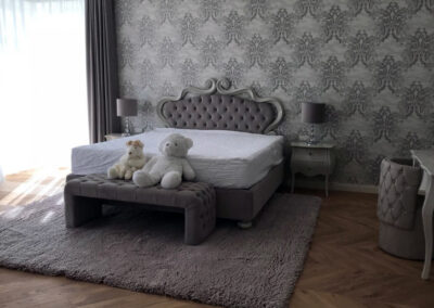 Fluffy bedroom rug. Carpet studio for custom carpet production.